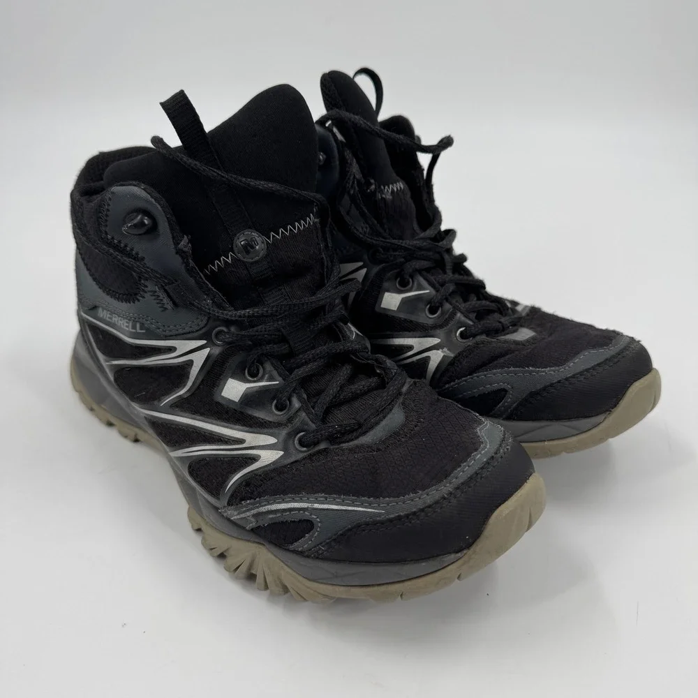 Merrell Capra Sport Mid Hiking Boots Mens‎ 7 Black Waterproof J35369 UniFly